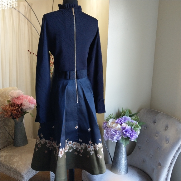 🍒NWT🍒 TED BAKER NAVY FULL SKIRTED DRESS - Picture 7 of 15